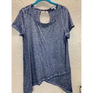 Sonoma Women's Blue Size Medium T-shirt Cutout Back Shark Bite Raw Hem